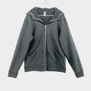 Heavy Terry Black Cotton Blend Pockets Zip Up Hooded Sweatshirt Z88